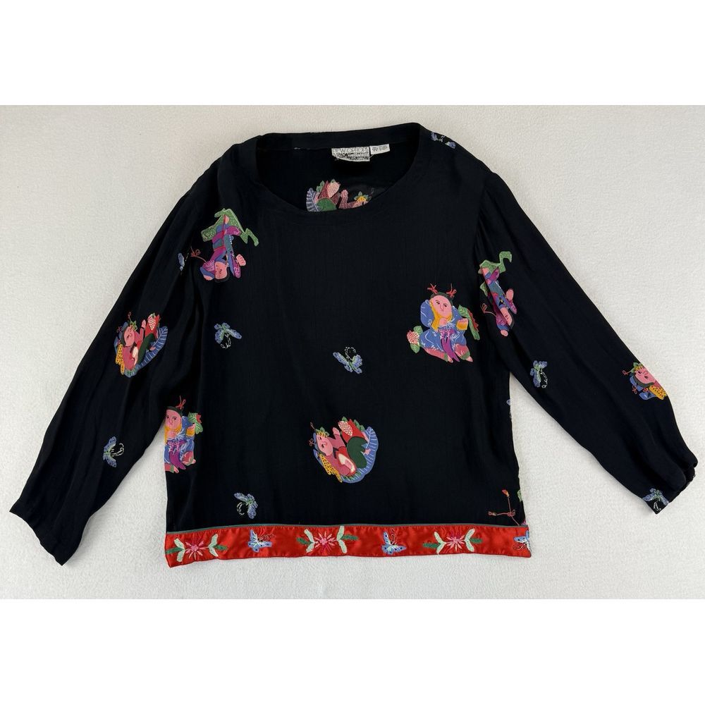 Vtg New Options By Kate Geddes Sumo Butterfly Embroidered Hem Womens Size Medium